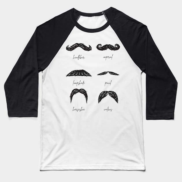 Moustache Types Grid Baseball T-Shirt by Scrabbly Doodles